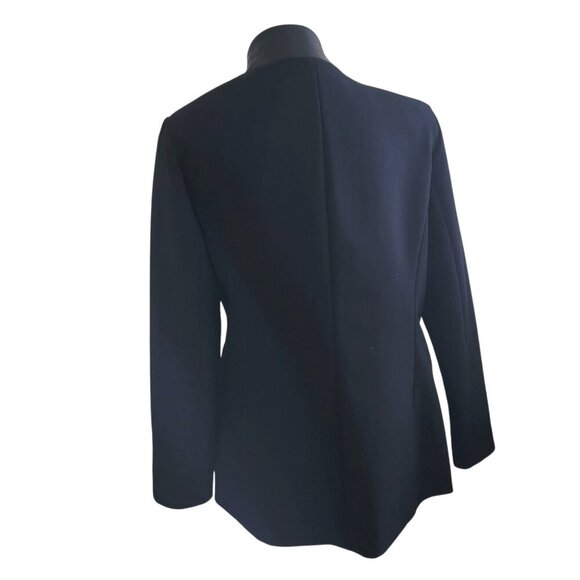 St. John Leather Trim Collared Black Blazer Single Breasted Blazer Sz. 6 - Picture 6 of 15